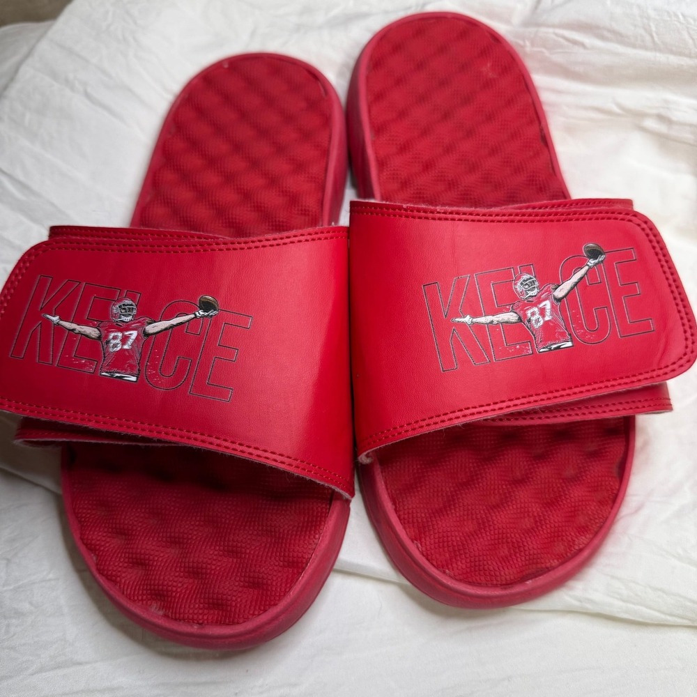 ISlide Travis Kelce 87 Custom Red Slide Sandals Mens Size 7 Kansas City Football
